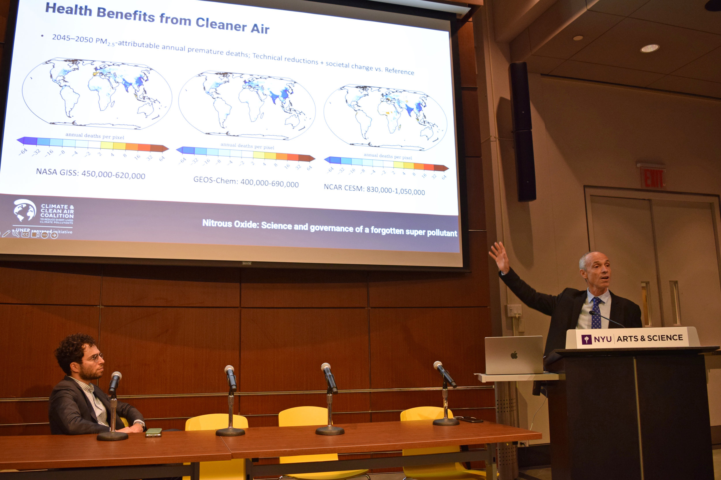 Drew Shindell, an earth science professor at Duke University, speaks about the potential health benefits of reducing nitrous oxide emissions at Climate Week in New York City. Credit: Phil McKenna/Inside Climate News