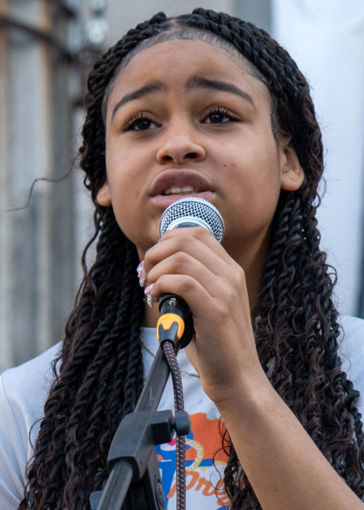 Kamea Ozane, a 12-year-old activist from Louisiana, spoke about suffering from asthma and living in proximity to multiple liquified natural gas terminals. Credit: Keerti Gopal/Inside Climate News
