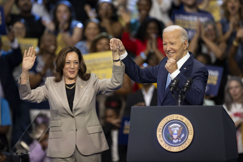 President Joe Biden and Vice President Kamala Harris attend an event on Aug. 15 in Prince George's County, Maryland. Credit: Mostafa Bassim/Anadolu via Getty Images