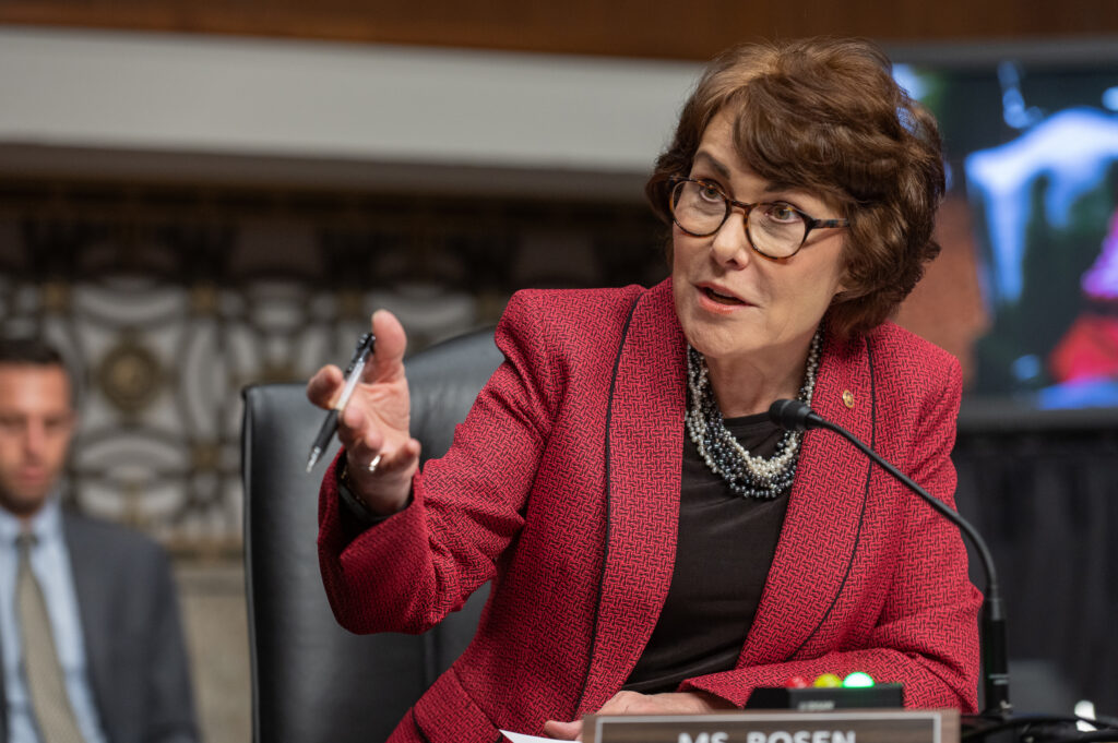 Incumbent Sen. Jacky Rosen has supported pro-climate policies like the Inflation Reduction Act and has fought against tariffs on imported solar panels. Credit: Rosa Pineda/U.S. Senate Photo